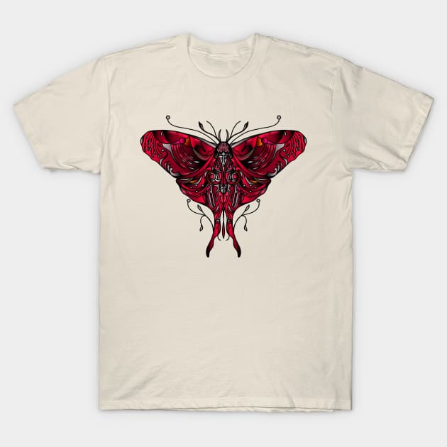 Red natura moth illustration in tattoo style shading T-Shirt by jen28